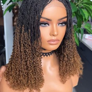 Curly Shoulder Length Micro Twist Braided Wig