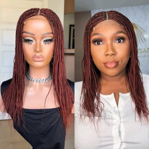 Normal Size Twist Braided Bob Wig - Dark Red