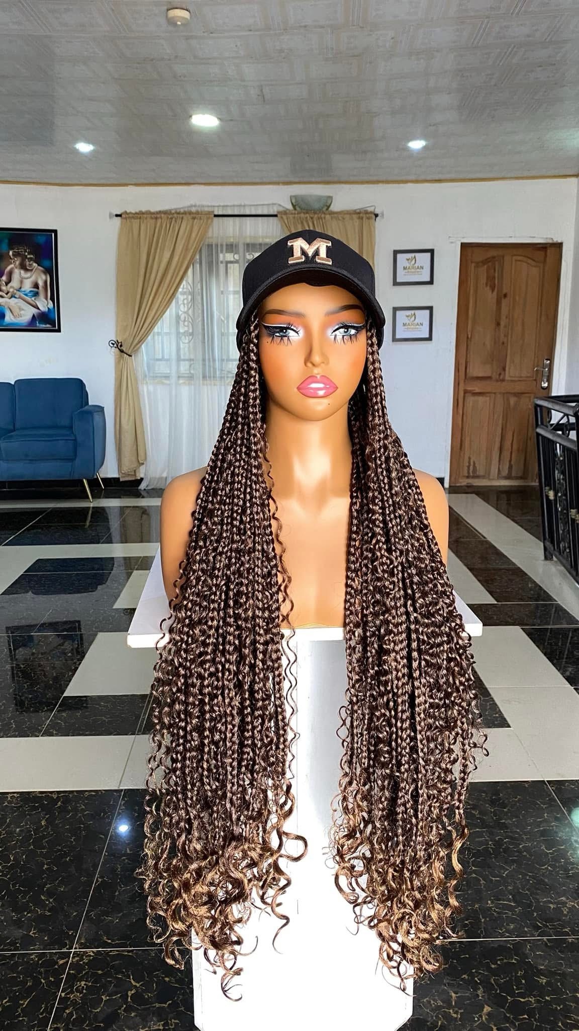 The Luxury Braided Cap Wig – Long Burgundy & Honey Blonde Mix (30") - Image 6