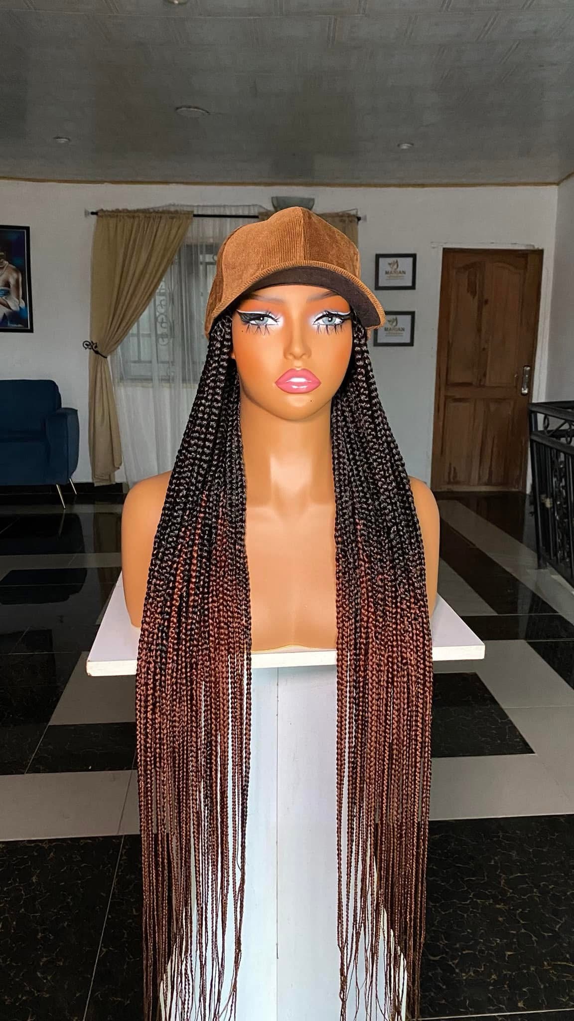 The Luxury Braided Cap Wig – Long Burgundy & Honey Blonde Mix (30") - Image 4