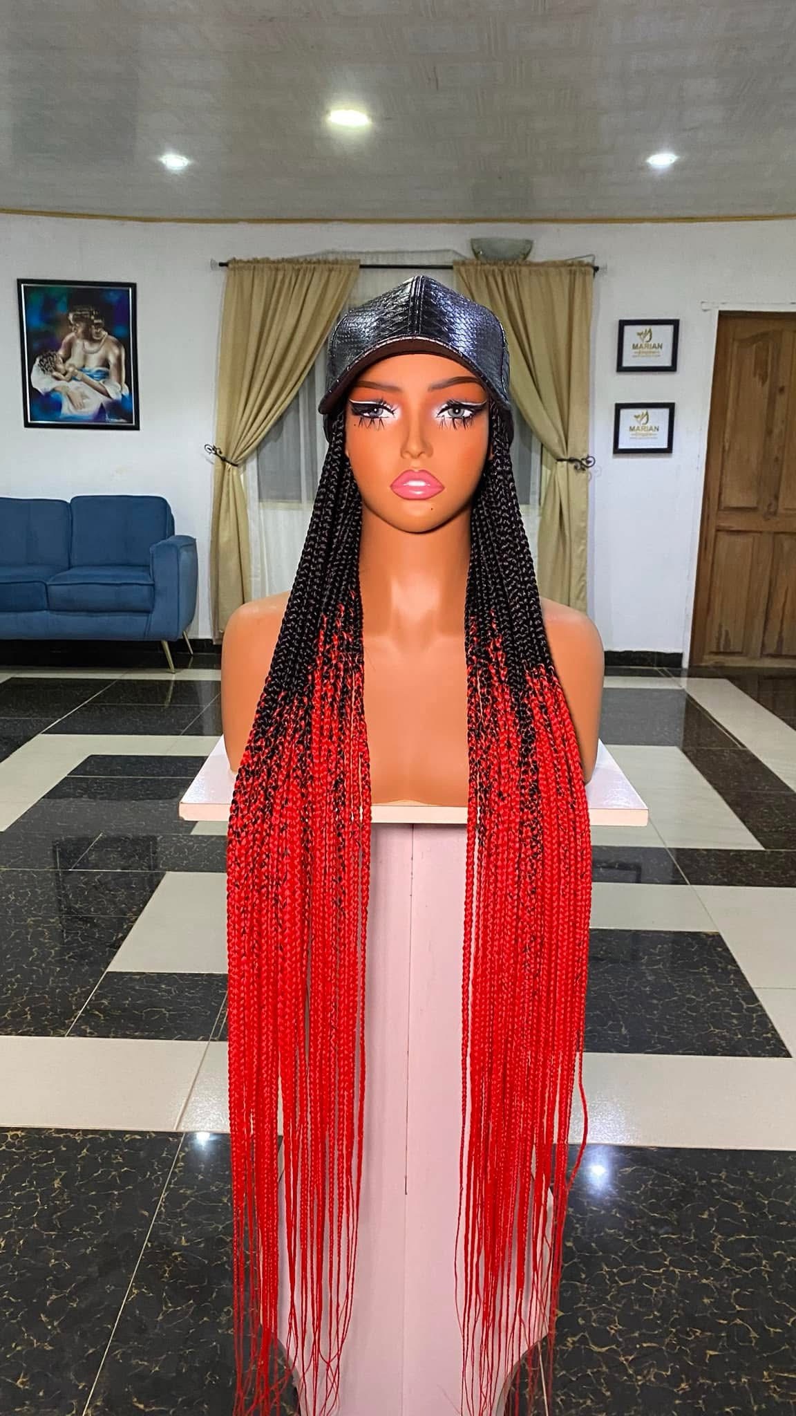 The Luxury Braided Cap Wig – Long Burgundy & Honey Blonde Mix (30") - Image 11
