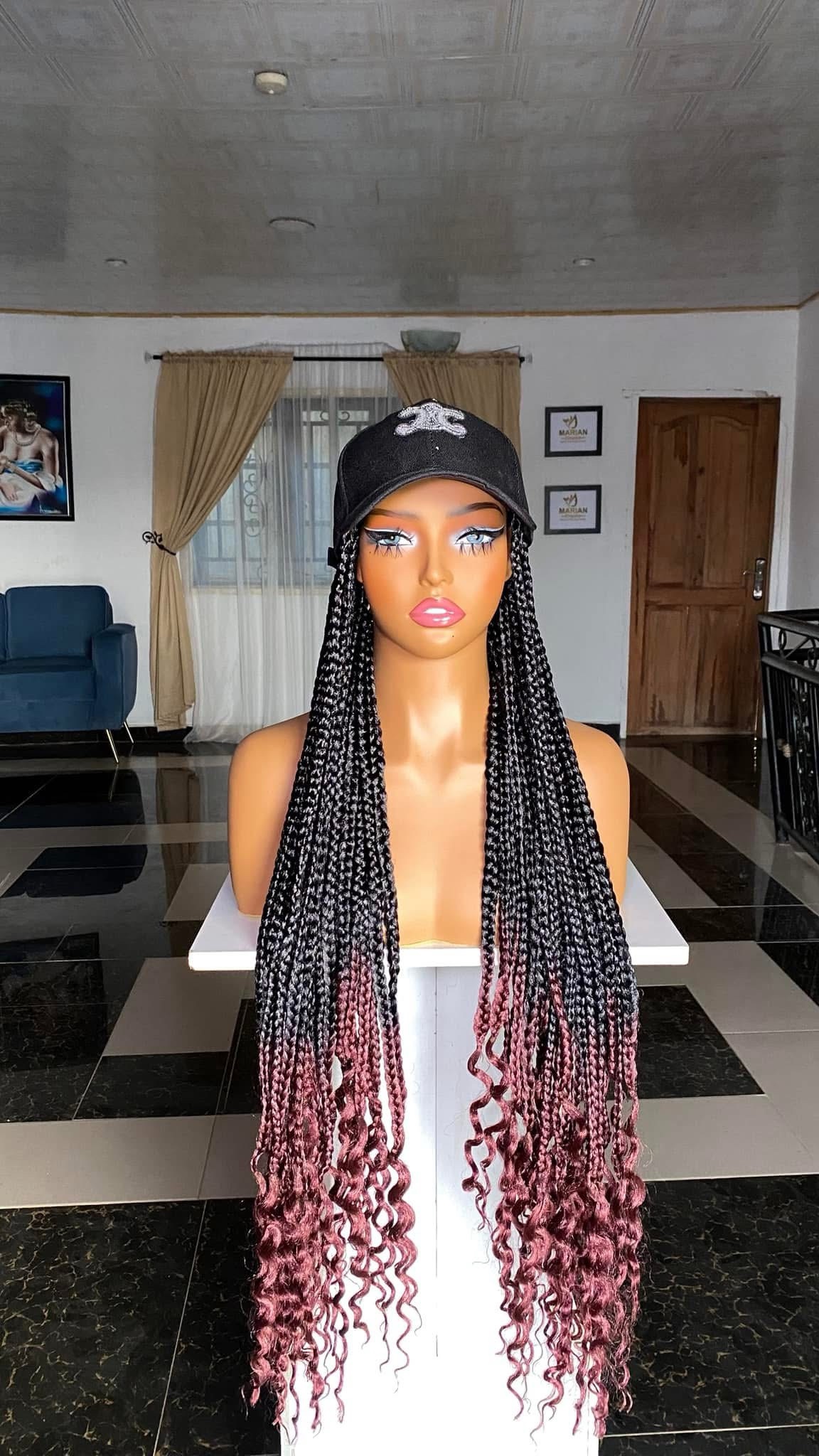 The Luxury Braided Cap Wig – Long Burgundy & Honey Blonde Mix (30") - Image 2