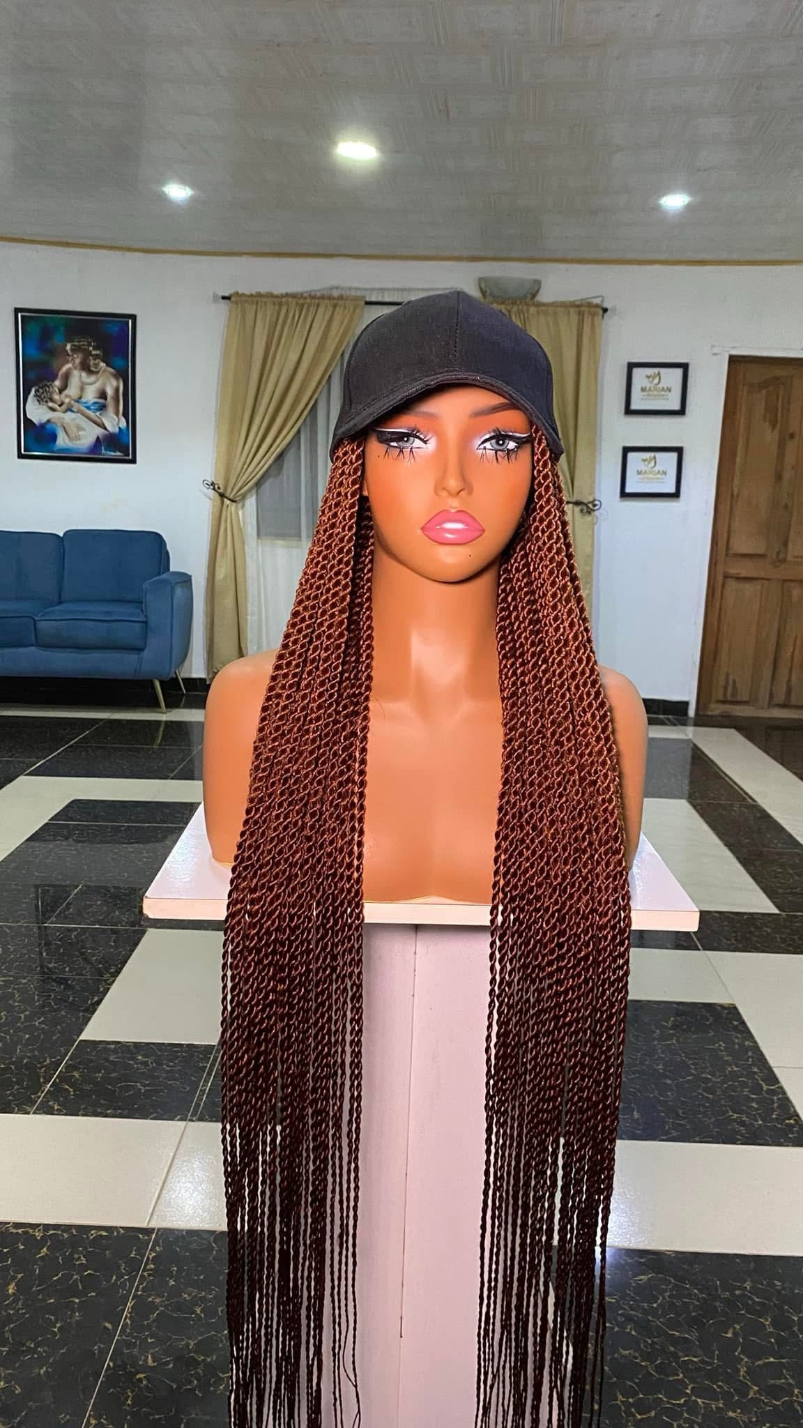 The Luxury Braided Cap Wig – Long Burgundy & Honey Blonde Mix (30") - Image 8