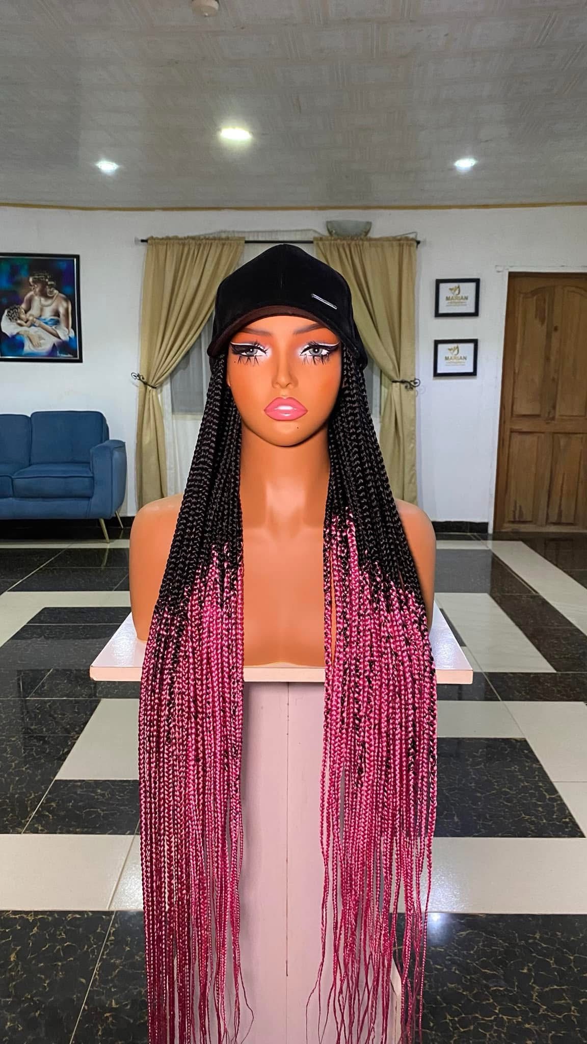 The Luxury Braided Cap Wig – Long Burgundy & Honey Blonde Mix (30") - Image 13