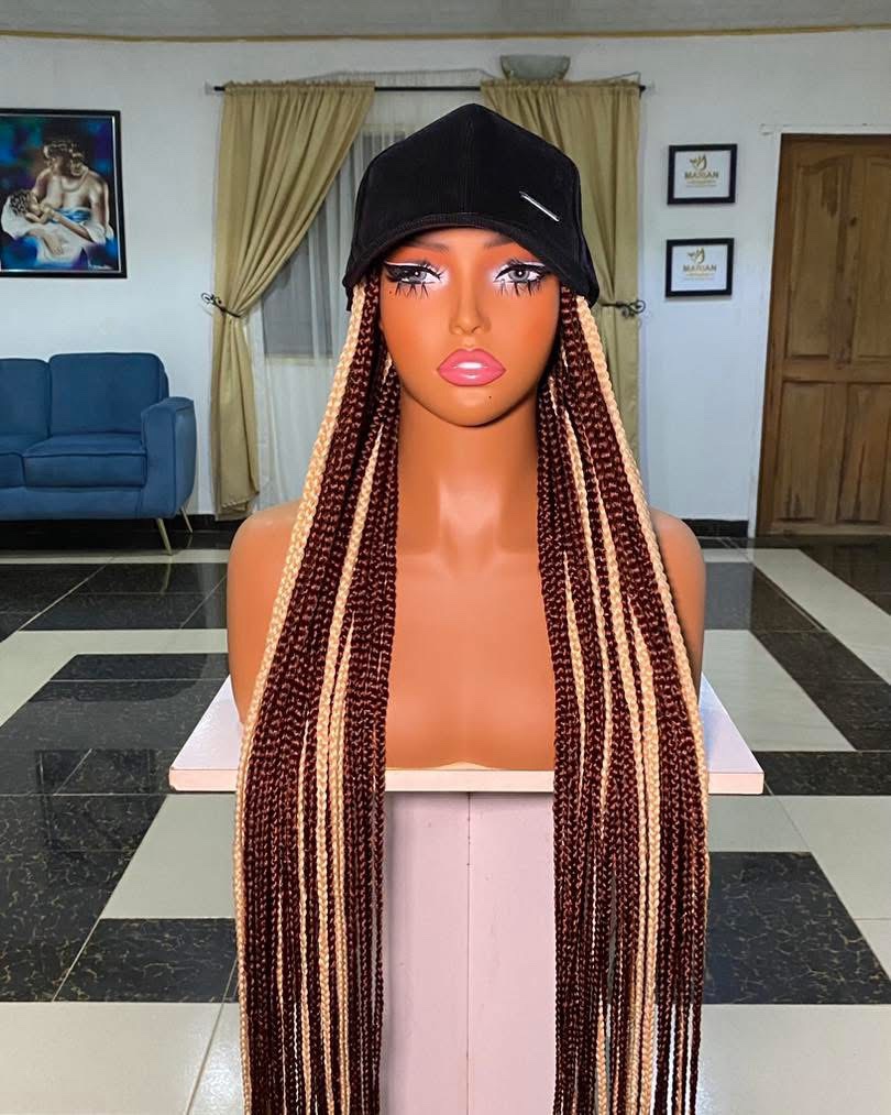 The Luxury Braided Cap Wig – Long Burgundy & Honey Blonde Mix (30") - Image 10