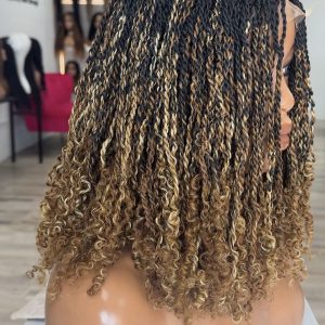 Luxury Human Hair Micro Twist Bob Wig – Ombre Honey Blonde with Coiled Ends