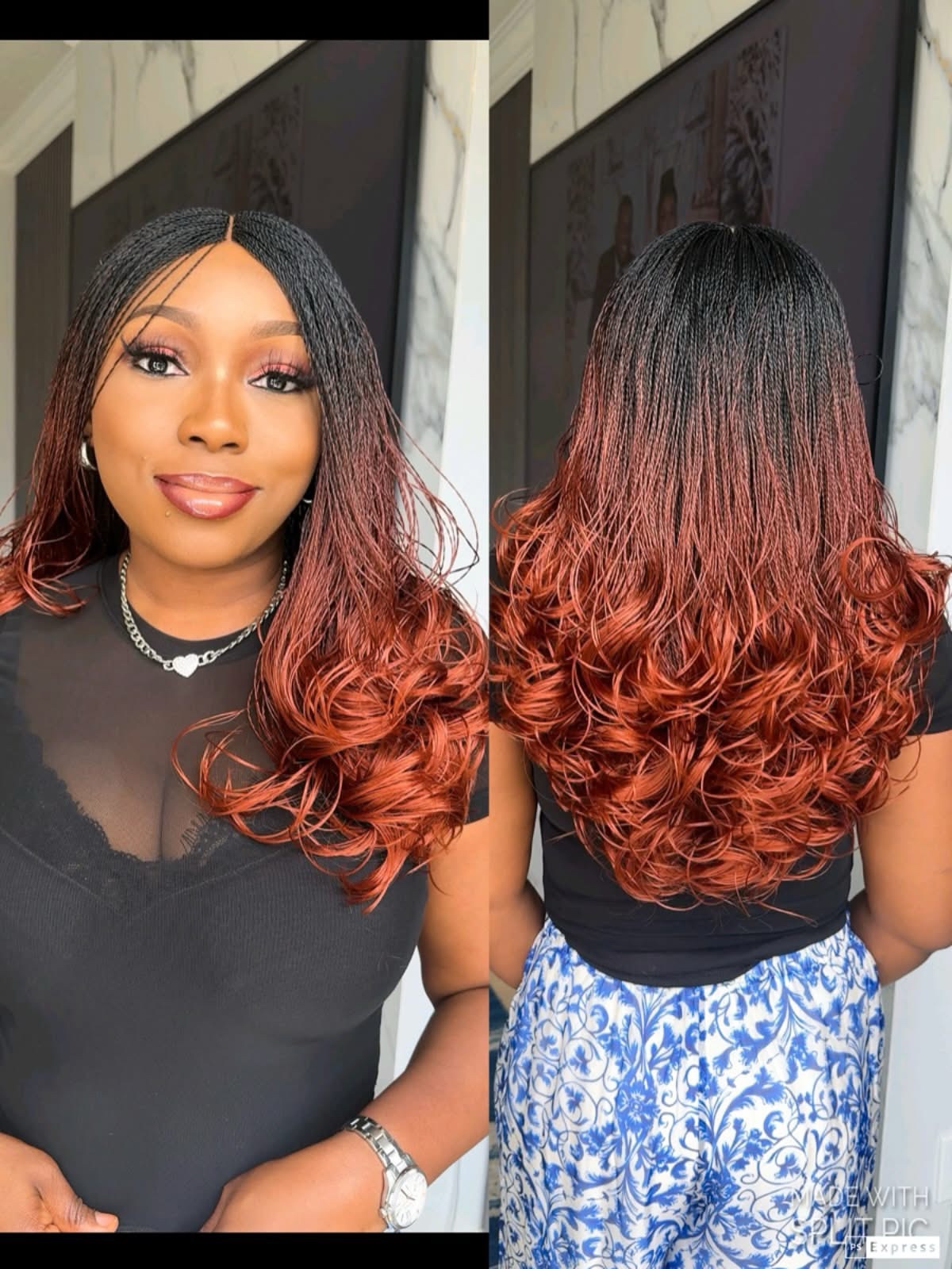 Indiana silky braids , Luxury Boho Micro Twist Lace Front Wig – Honey Blonde Ombre with Coiled Ends - Image 2