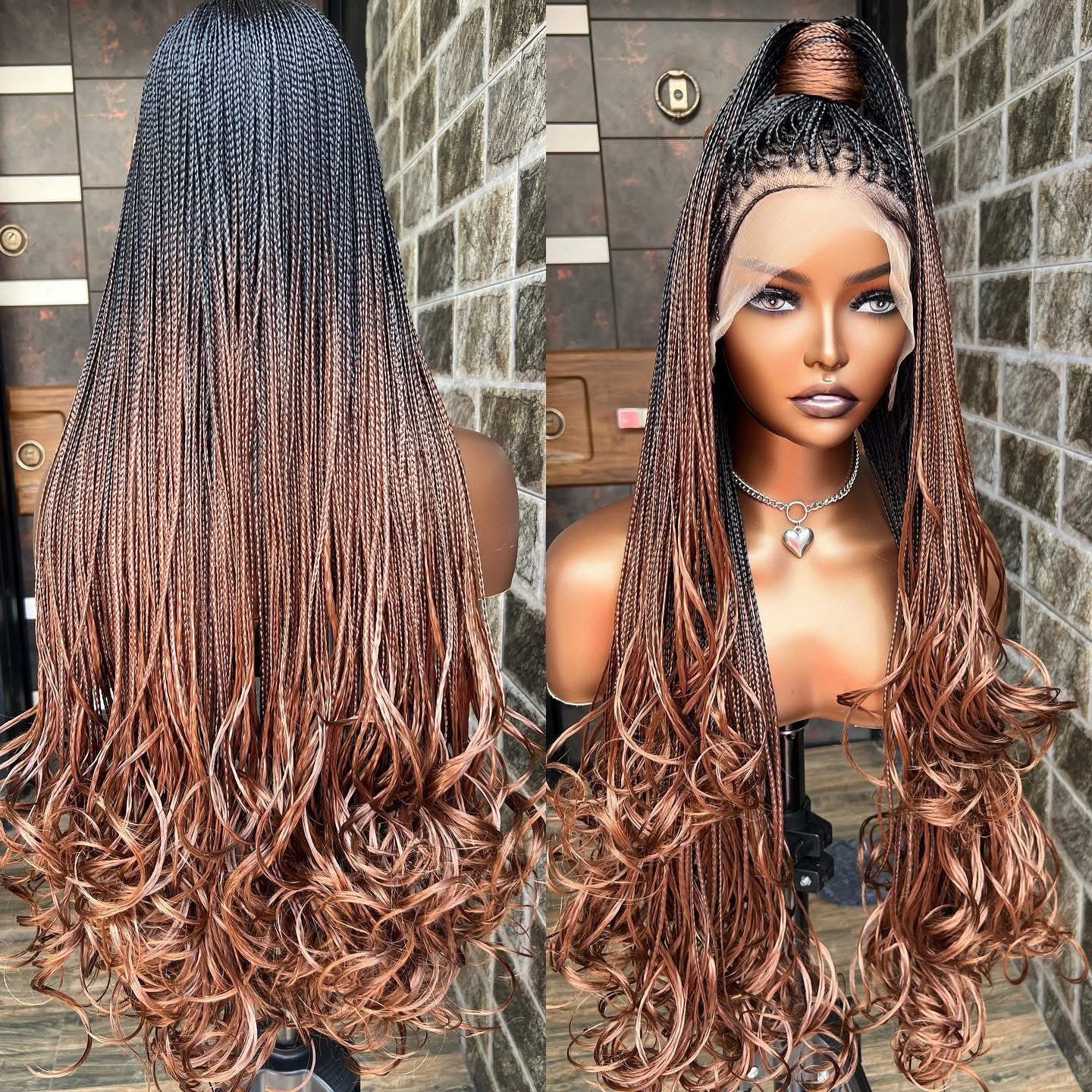 Indiana silky braids , Luxury Boho Micro Twist Lace Front Wig – Honey Blonde Ombre with Coiled Ends - Image 3