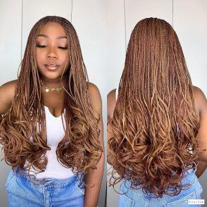 Indiana silky braids , Luxury Boho Micro Twist Lace Front Wig – Honey Blonde Ombre with Coiled Ends