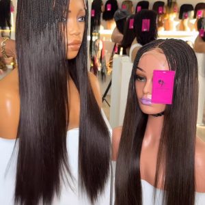 Hybrid human hair straight 22’’ Micro-Braid HD Lace Frontal with Silky Bone Straight Ends