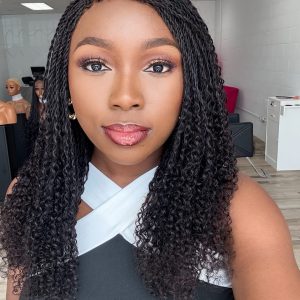 Bohemian Twist Braids Lace Front Wig – Curly Ends Crochet Braided Wig (Natural Black)