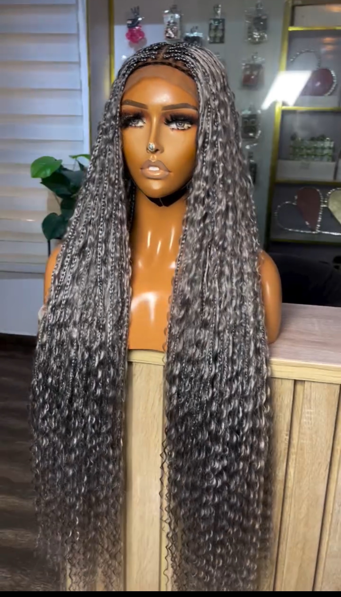 Hand-Braided Boho Knotless Lace Front Unit – Available in All Colors (Including Silver-Grey, Blue, Burgundy, and Honey Blonde) - Image 2