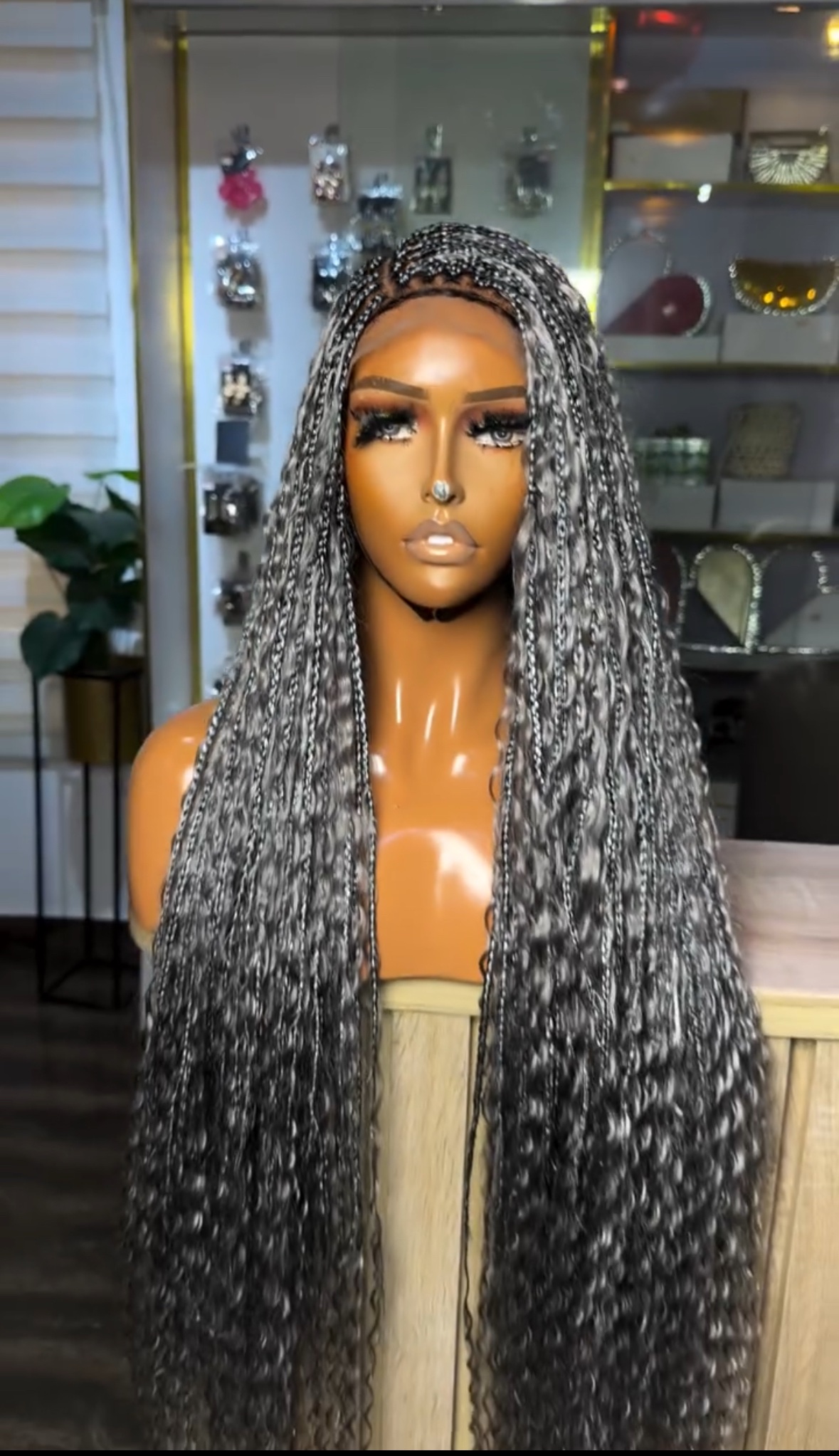 Hand-Braided Boho Knotless Lace Front Unit – Available in All Colors (Including Silver-Grey, Blue, Burgundy, and Honey Blonde) - Image 3
