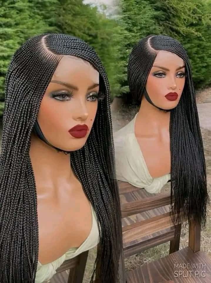 7x7 HD Lace Knotless Braided Wig – Burgundy Micro Braids - Image 2