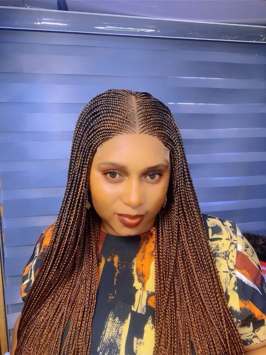 7x7 HD Lace Knotless Braided Wig – Burgundy Micro Braids - Image 3