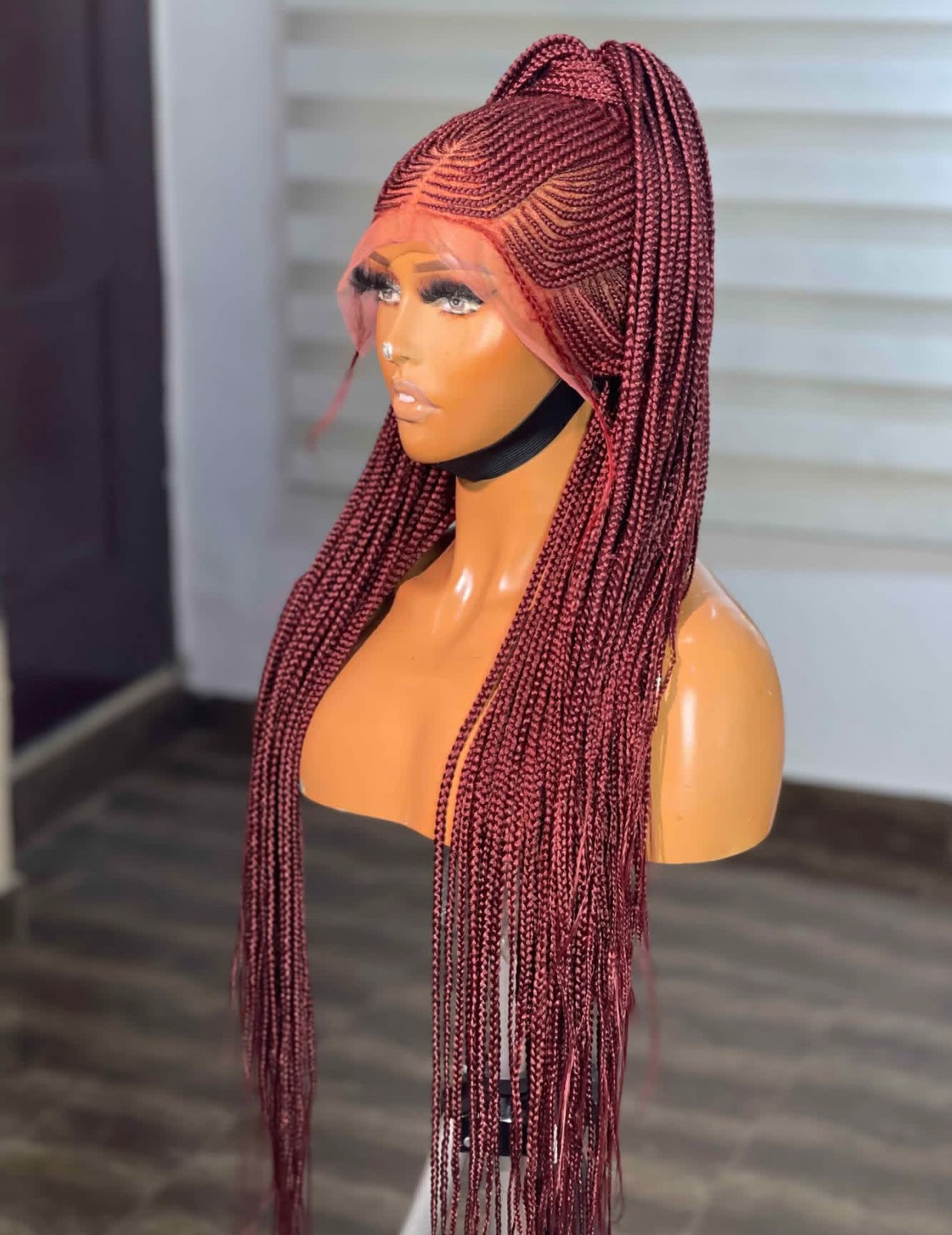 Zahara’s Premium Burgundy Cornrow Lace Front Wig with HD Transparent Lace - Image 2