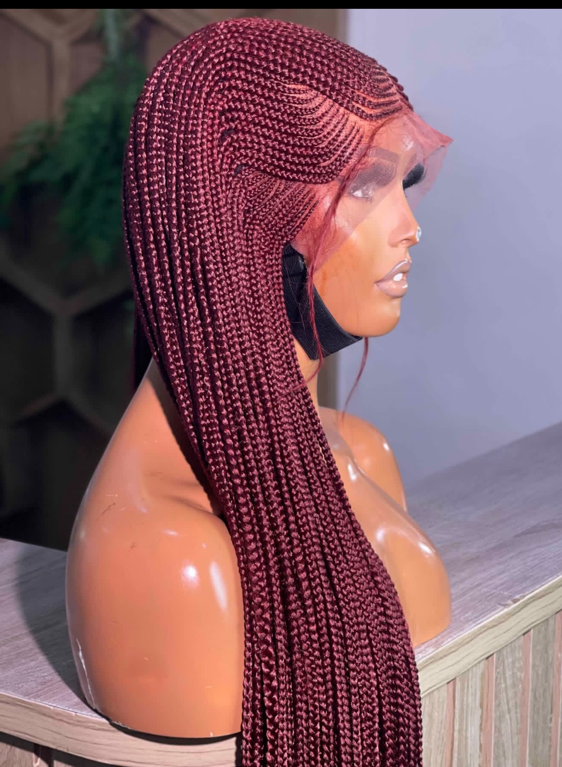 Zahara’s Premium Burgundy Cornrow Lace Front Wig with HD Transparent Lace - Image 4