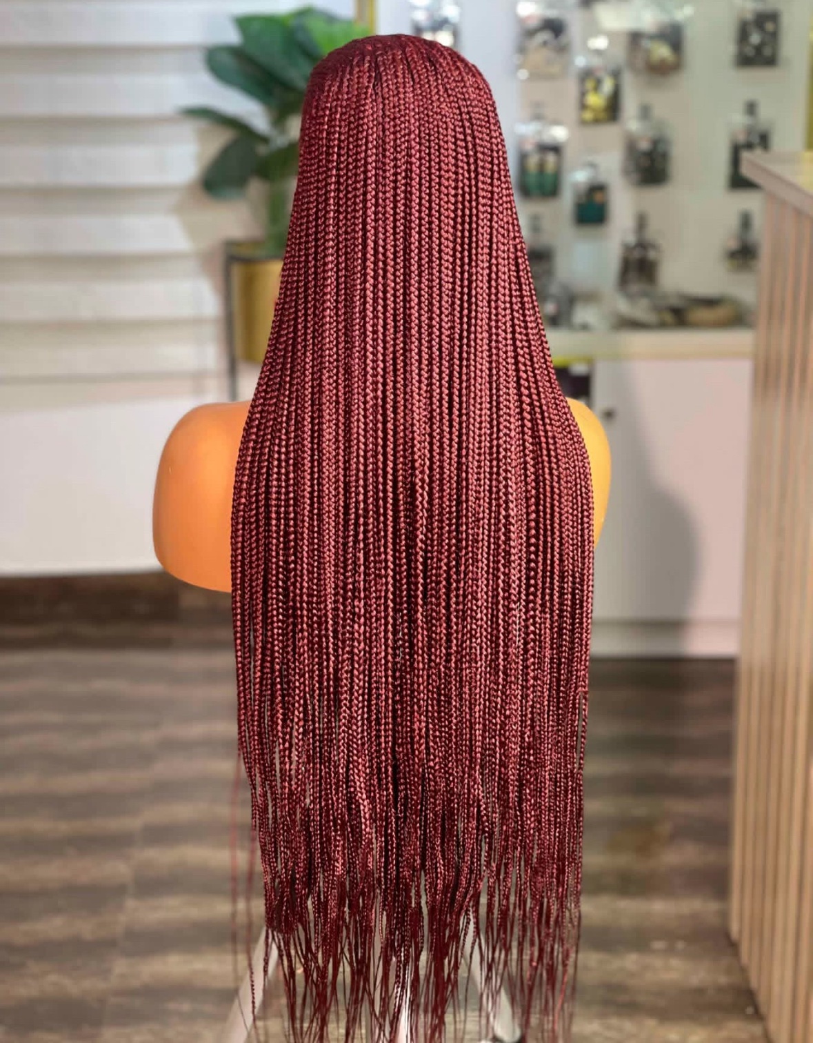 Zahara’s Premium Burgundy Cornrow Lace Front Wig with HD Transparent Lace - Image 3