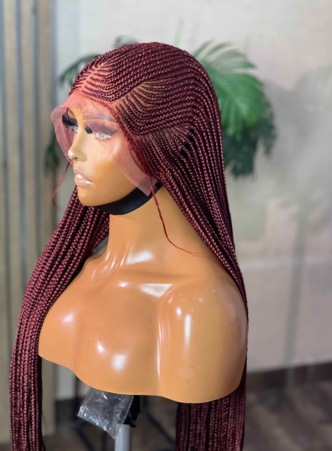Zahara’s Premium Burgundy Cornrow Lace Front Wig with HD Transparent Lace