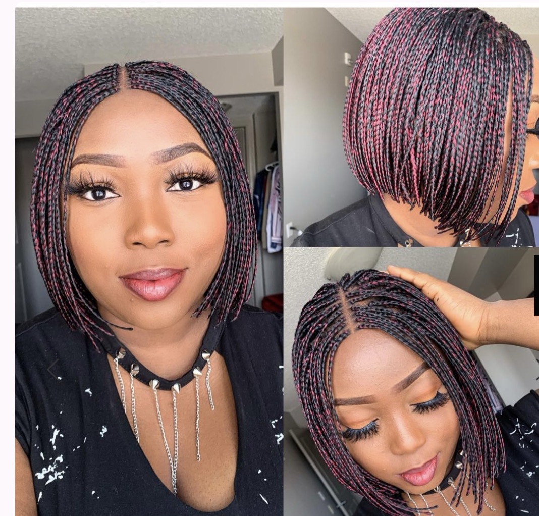 Braided Bob Wig – Middle Part Micro Box Braid Lace Frontal - Image 2