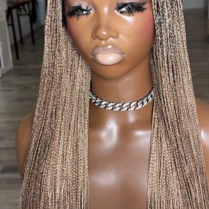 Blonde Mix Knotless Braid Wig – Full Lace Braided Wig with Natural Scalp Finish