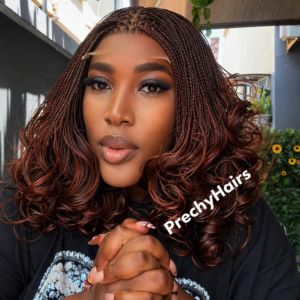 Italian Silky Bounce Twist Braided Wig – Dark Auburn Brown | Lace Front Bob Wig