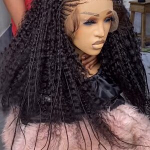 Knotless Boho Cornrow Lace Front Wig | Feed-In Braids with Curly Ends | Human Hair Blend | 28”–36”