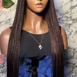 Knotless Box Braid Wig – 30” Extra Long Micro Braided 6x6 Swiss Lace Front Wig  | Dark Brown Ombré
