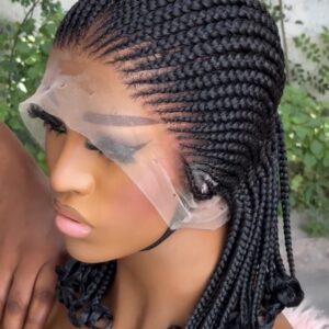 Cornrow Braided Lace Front Wig | Bob Length | Curly Ends | Full Lace Unit