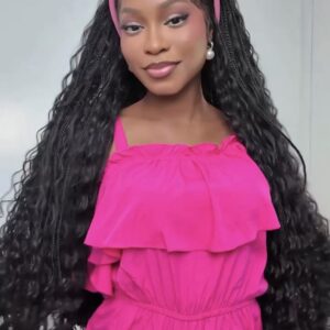 Luxury Boho Knotless Braided Wig with Curly Ends & Double Bun Cornrow Style – Natural Black