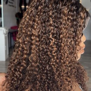 14” Side-Swept Cornrow Lace Front Wig | Boho Curly Human Hair Mix – Bronzed Ombre