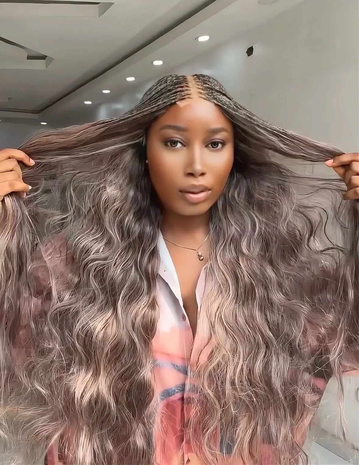 26” Ash Blonde Human Hair Micro Twist Wig - Image 3
