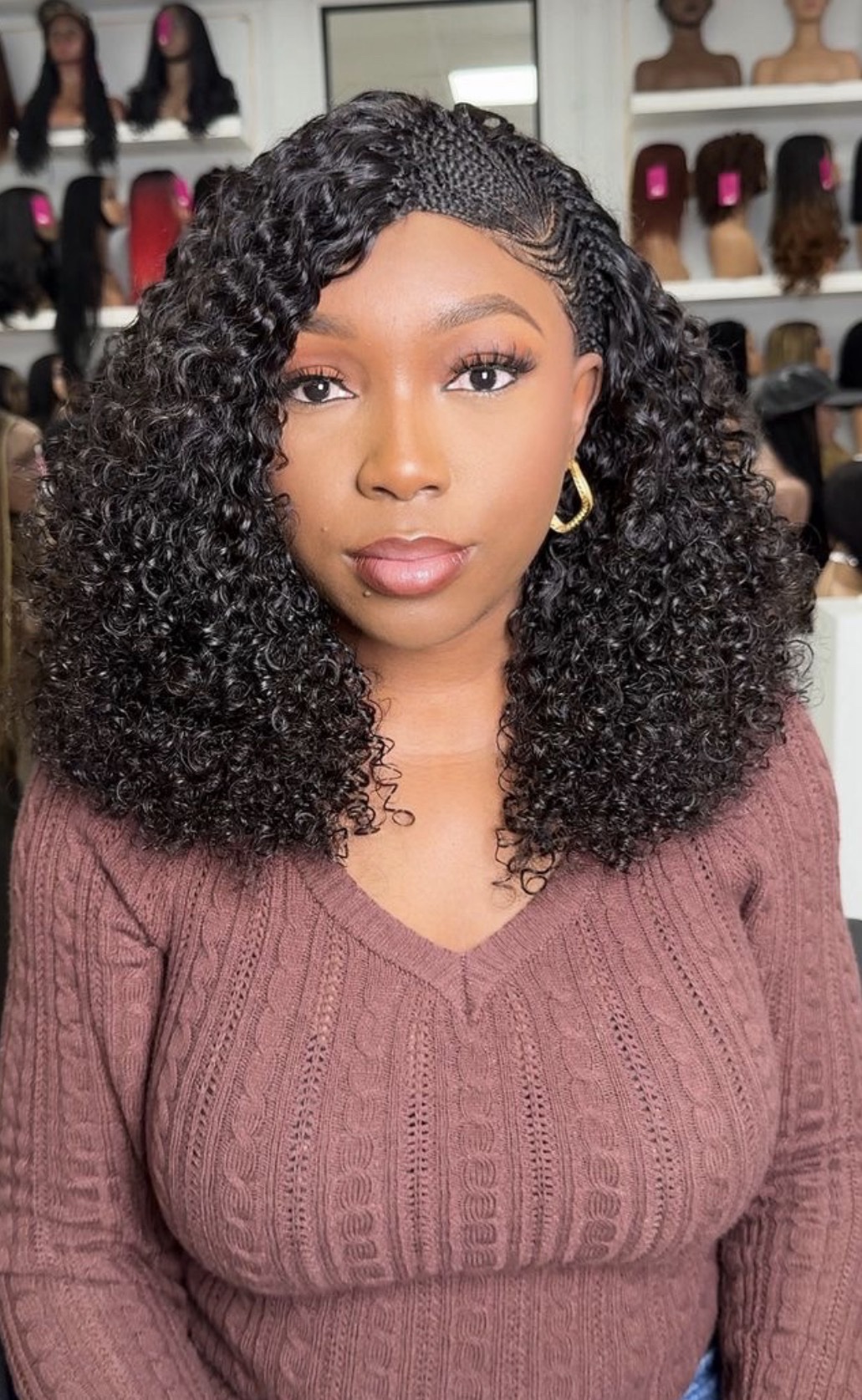 16” Side Cornrow Curly Human Hair Wig - Image 6